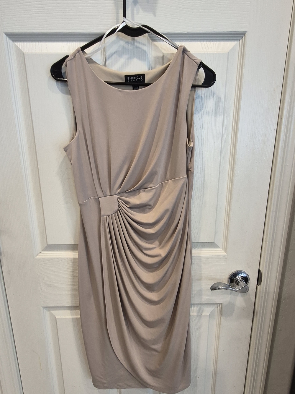 Enfocus Studio Tan Sleeveless Draped Midi Dress